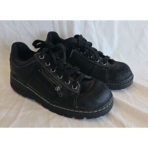 Skechers Womens Black Leather Chunky Sneakers Size 6.5 90s Y2K USA Retro Grunge